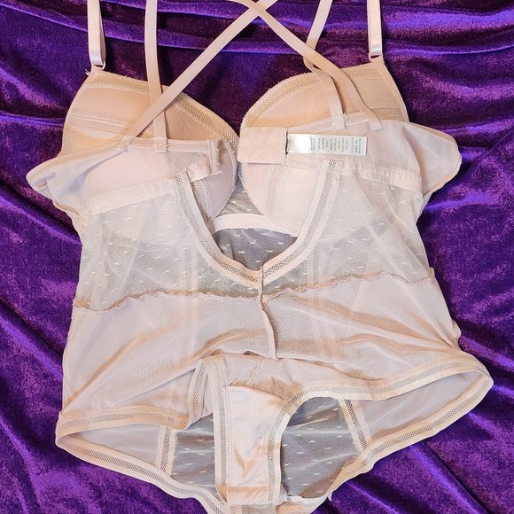 XL/34DD Stretch Mesh Bustier Snap Crotch Bodysuit- UNWORN -repaired factory flaw - Picture 3 of 11